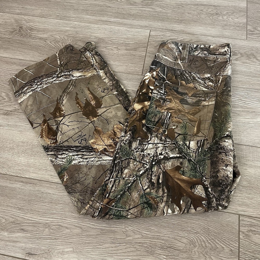 Realtree Camo Canvas Jeans Mens 34x32 Brown Hunting Cotton Pants Straight Baggy